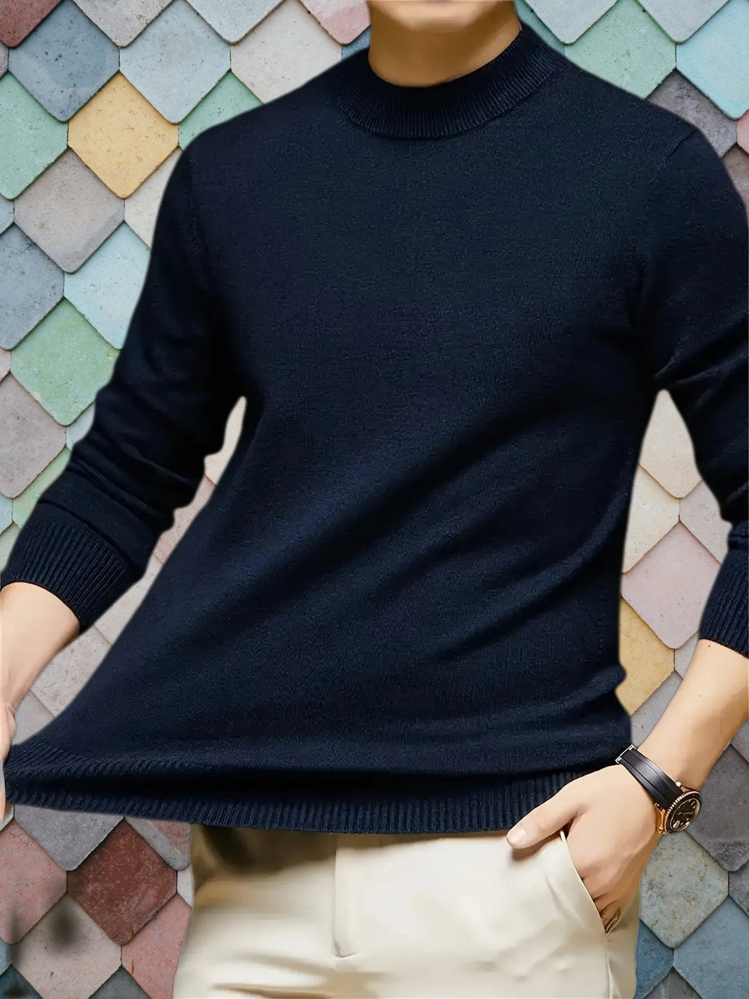 Mock Neck Knit Sweater for Men, Plus Size