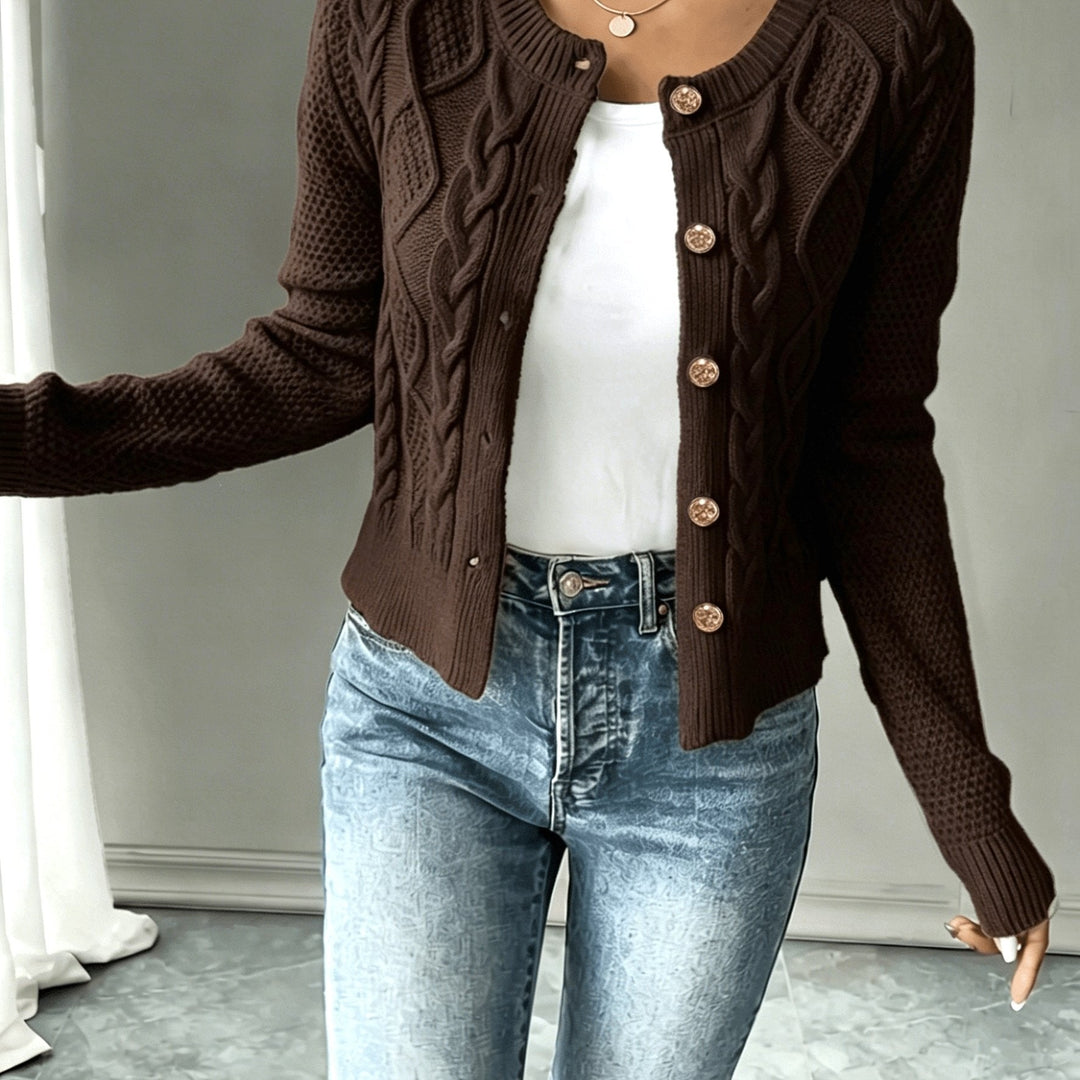 Cable-Knit Button-Front Cardigan for Women