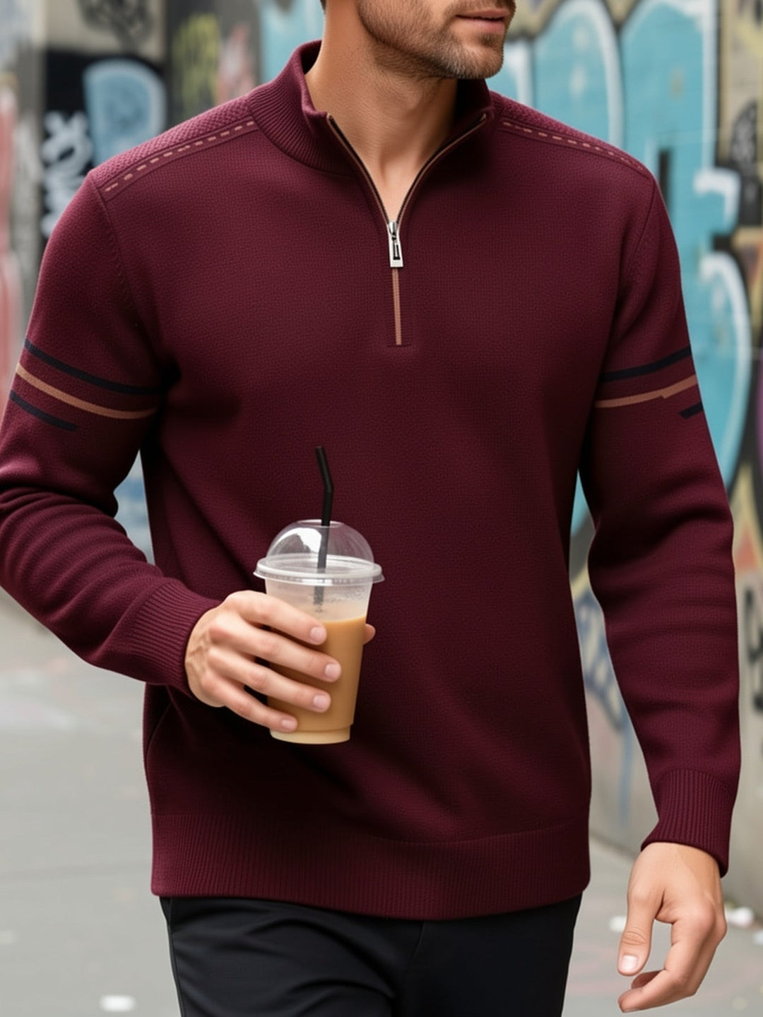 Half-Zip Mock Neck Sweater for Men