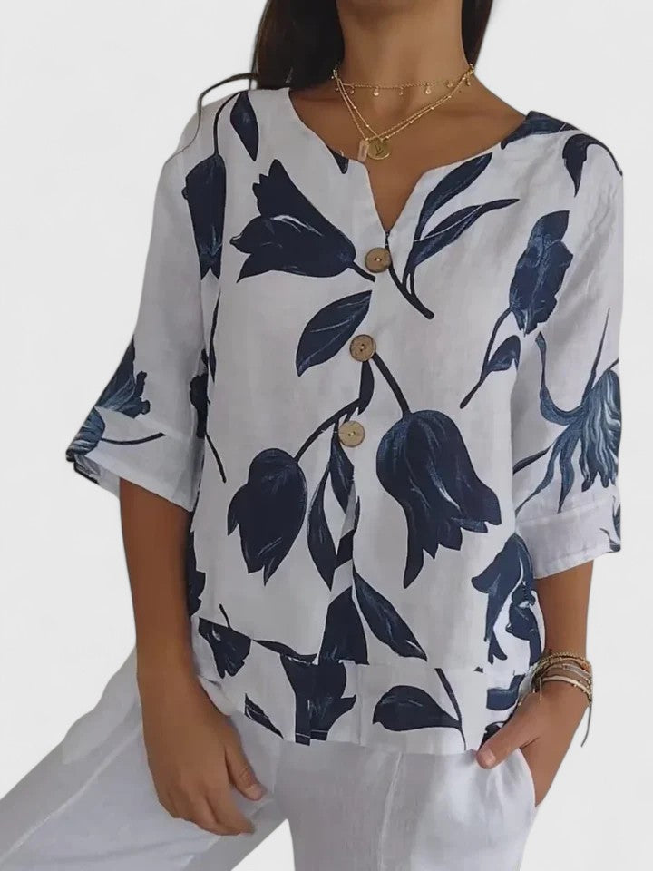 Floral V-Neck Blouse for Women, Relaxed Style