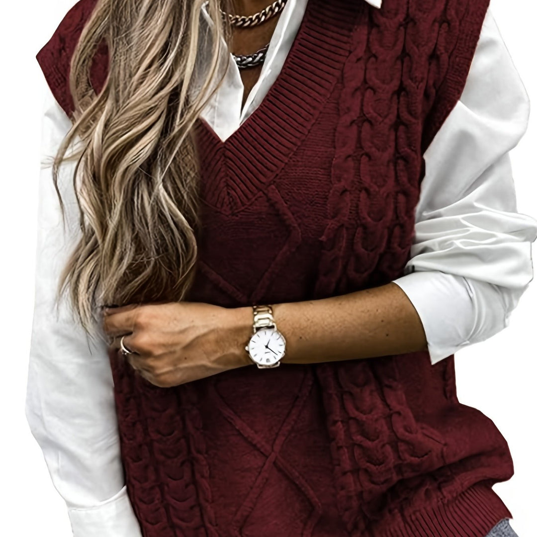 Ladies Cozy Cable-Knit V-Neck Sweater Vest