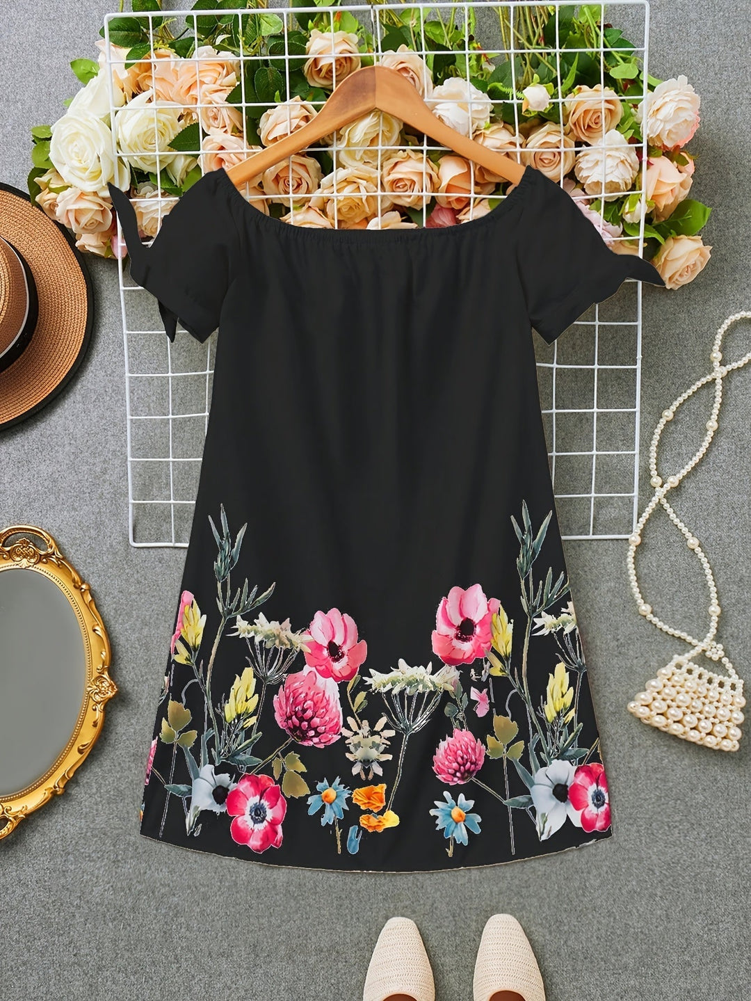 Women's Off-Shoulder Floral Bow Dress