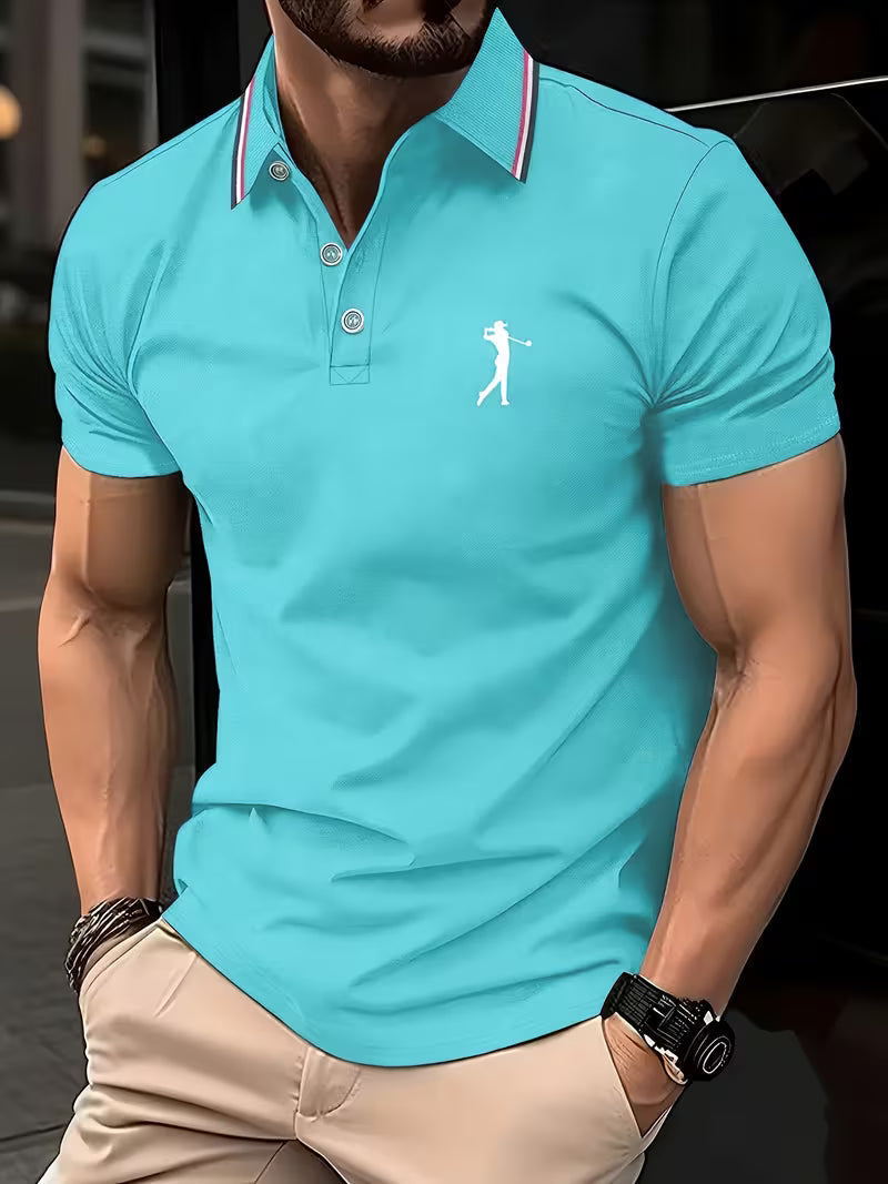 Short-Sleeve Golf Printed Shirt for Men, Casual Style