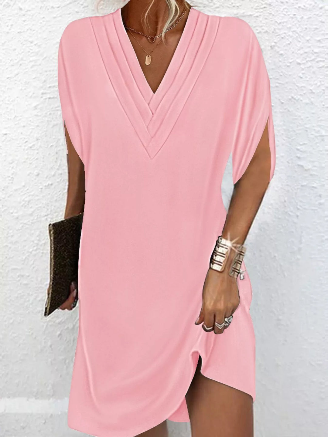 V-Neck Slit Sleeve Mini Dress for Women, Plus Size