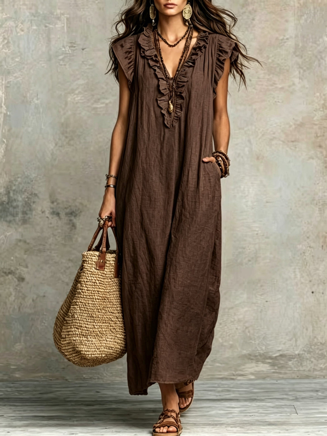 Women's Ruffled Bohemian Maxi Dress