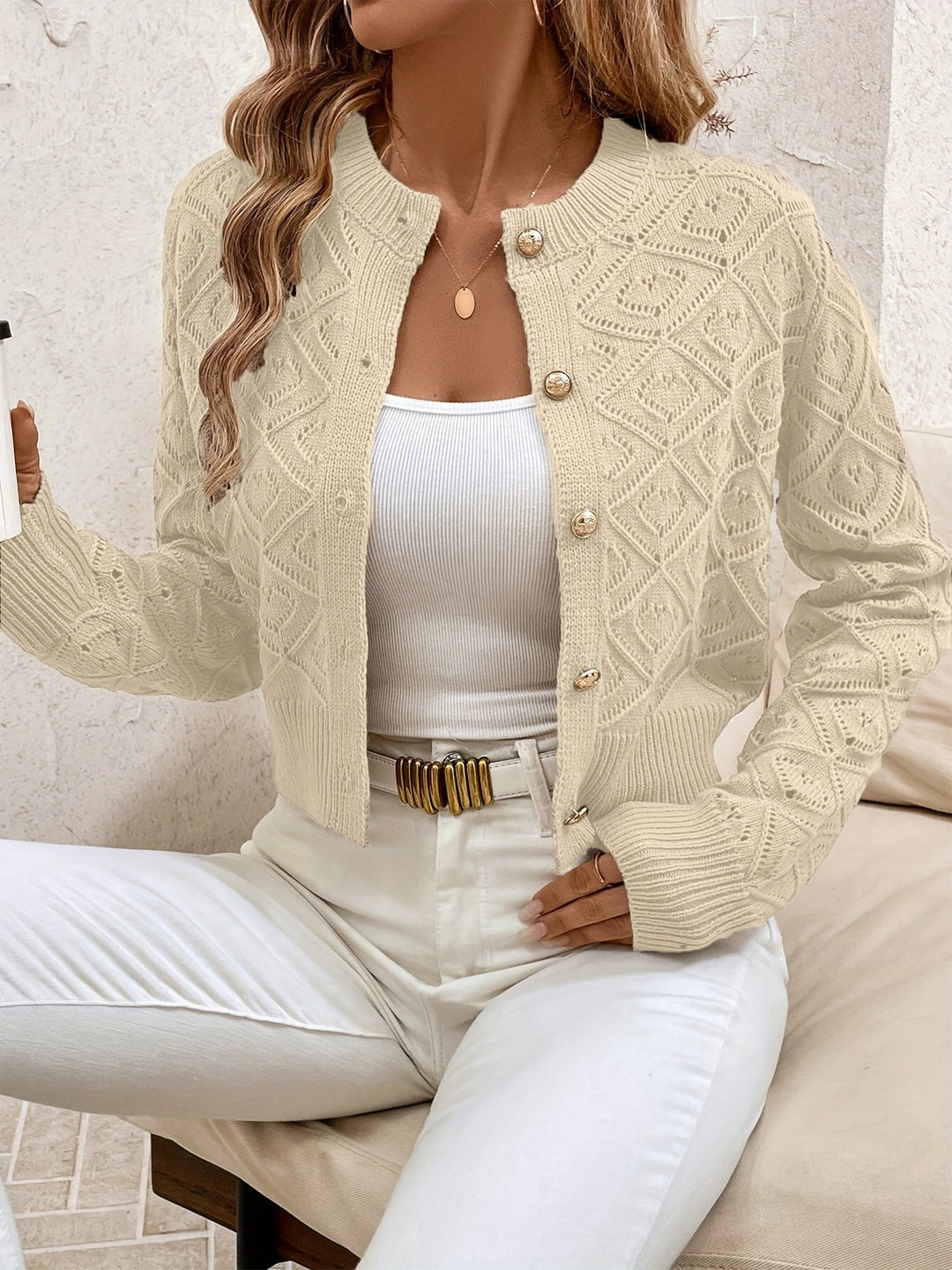 Textured Button-Front Cardigan for Women
