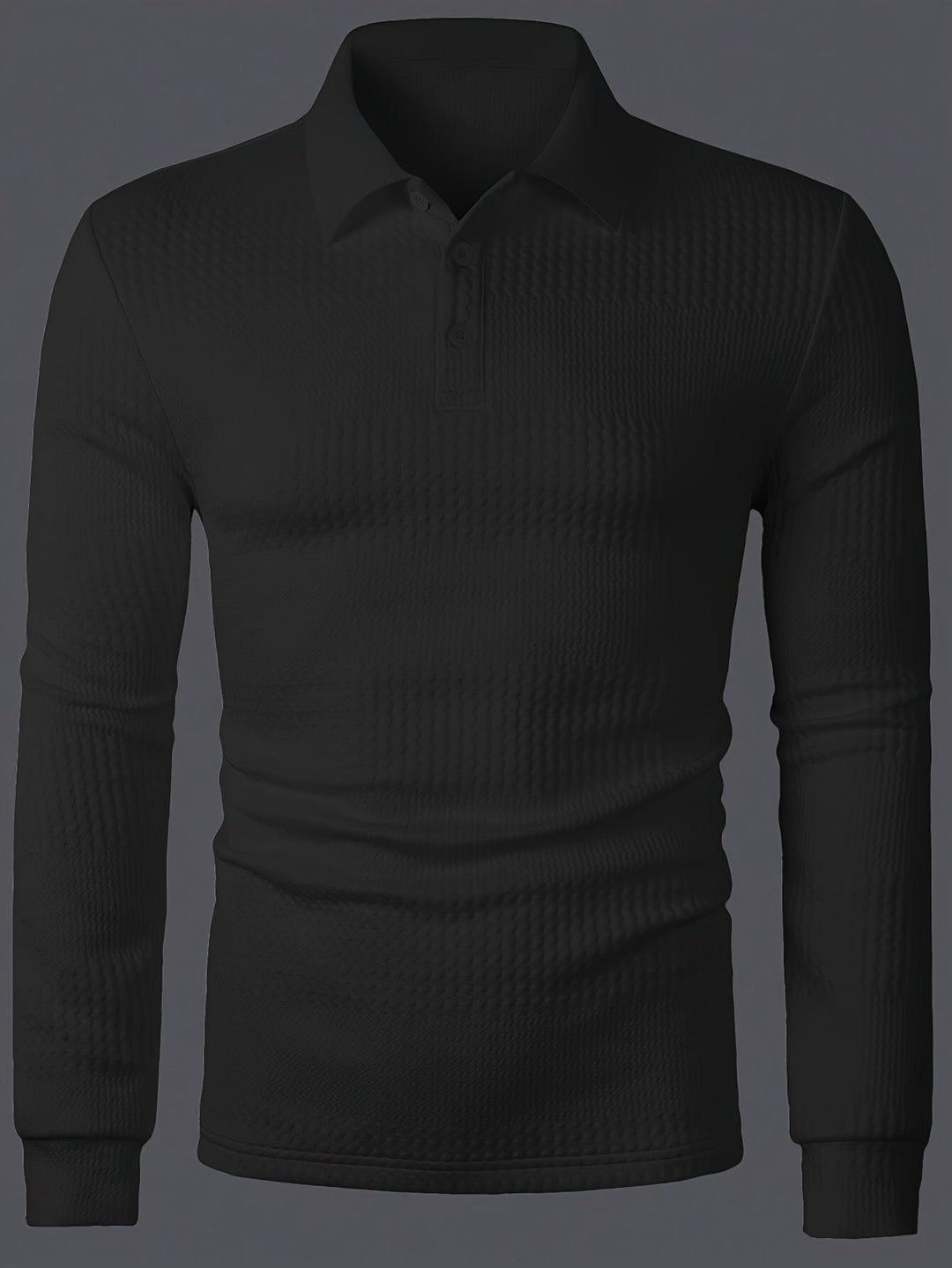 Long-Sleeve Polo Shirt for Men, Textured Style