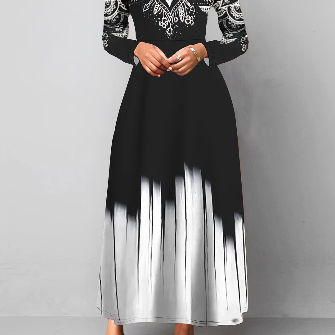 Ornate Print Flared Maxi Dress for Women