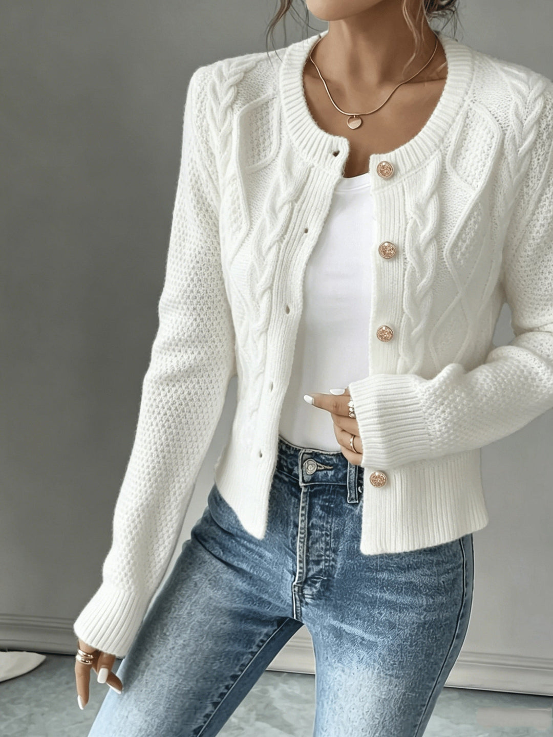 Cable-Knit Button-Front Cardigan for Women