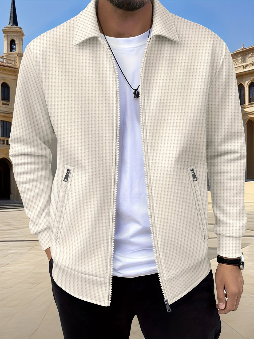 Textured Zip Jacket for Men, Plus Size