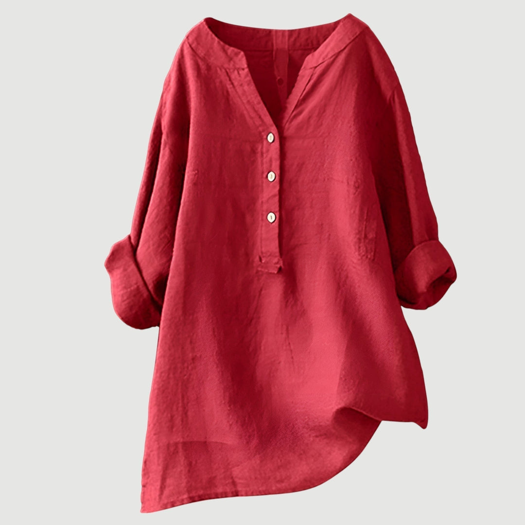 Refined V-Neck Button-Down Shirt for Women
