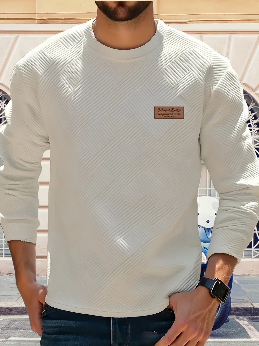 Textured Crew Neck Sweatshirt for Men