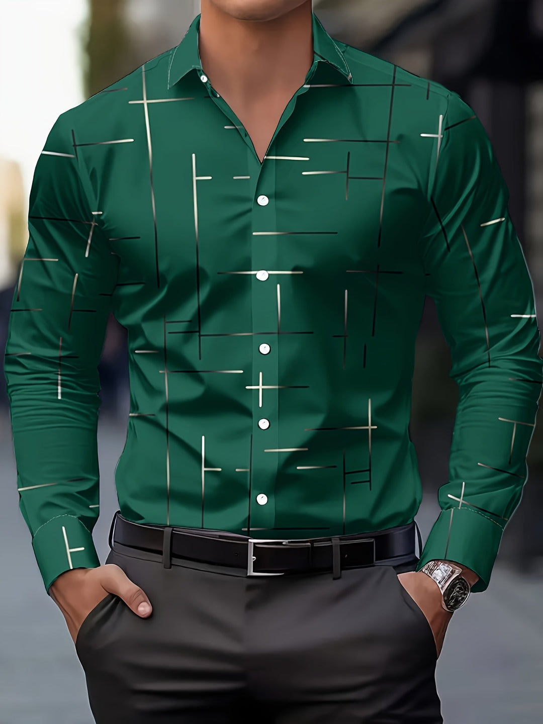 Refined Line-Print Shirt for Men