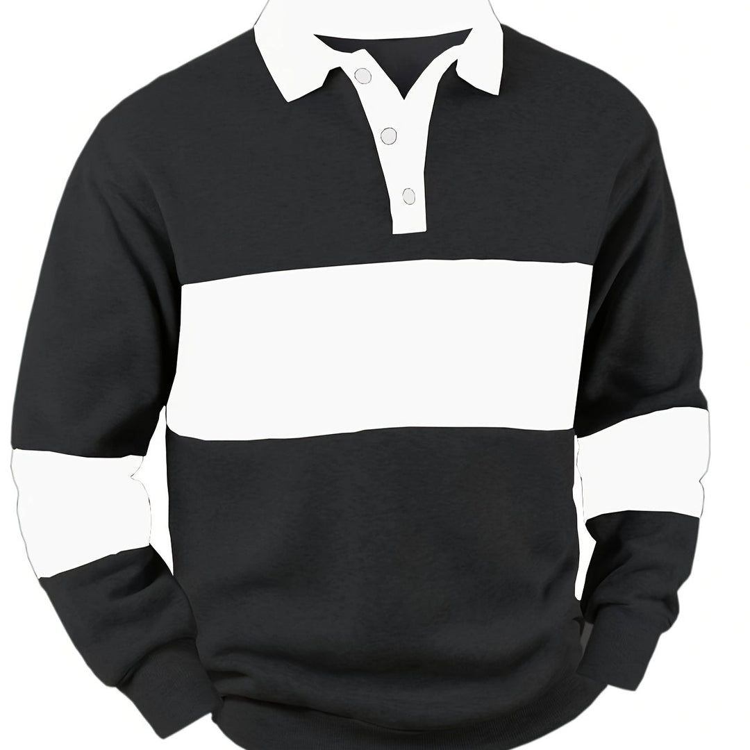 Colour-Block Long Sleeve Polo Shirt for Men, Plus Size