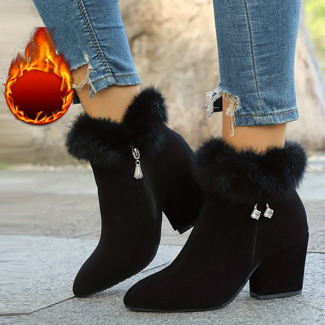 Warm Block-Heel Ankle Boots for Women