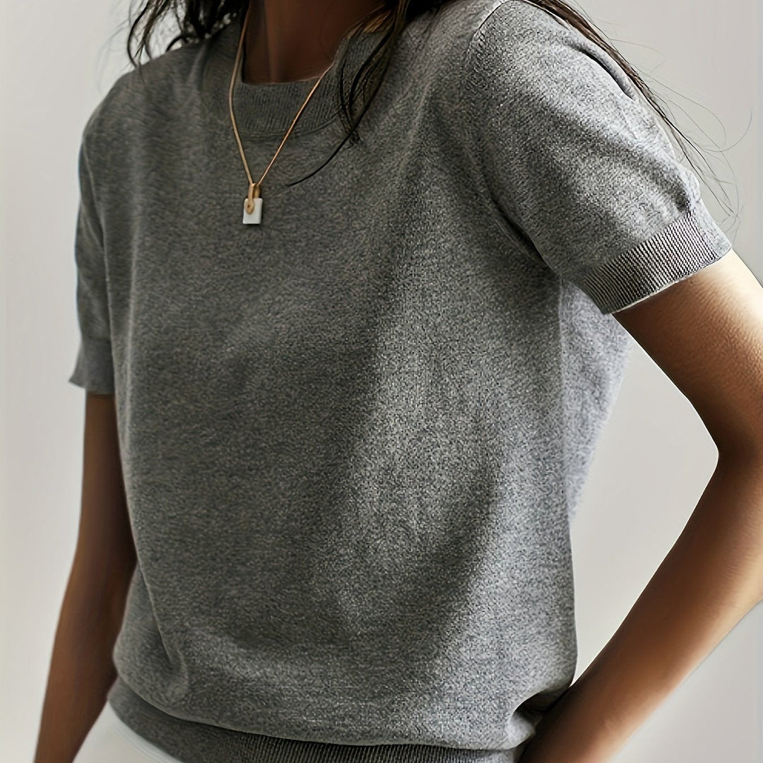 Fine-Knit Short Sleeve Sweater for Women