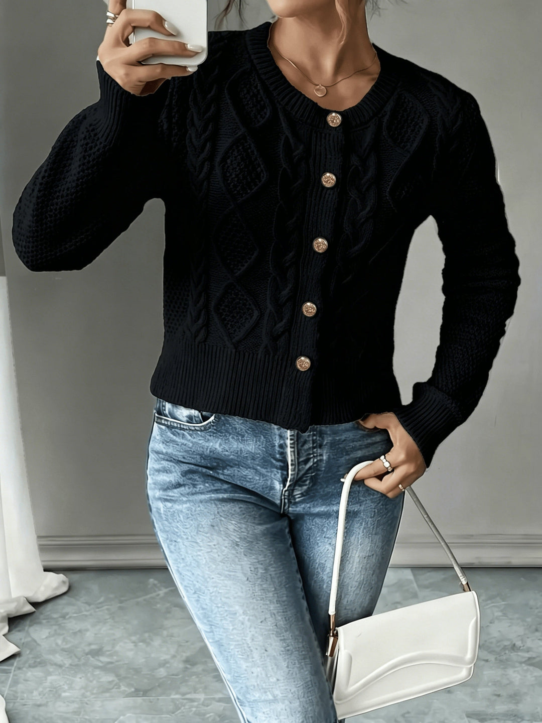 Cable-Knit Button-Front Cardigan for Women