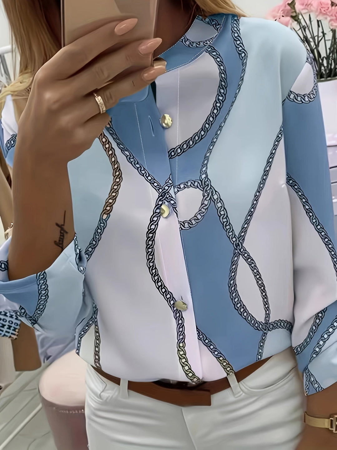 Women's Chain-Print Collared Shirt