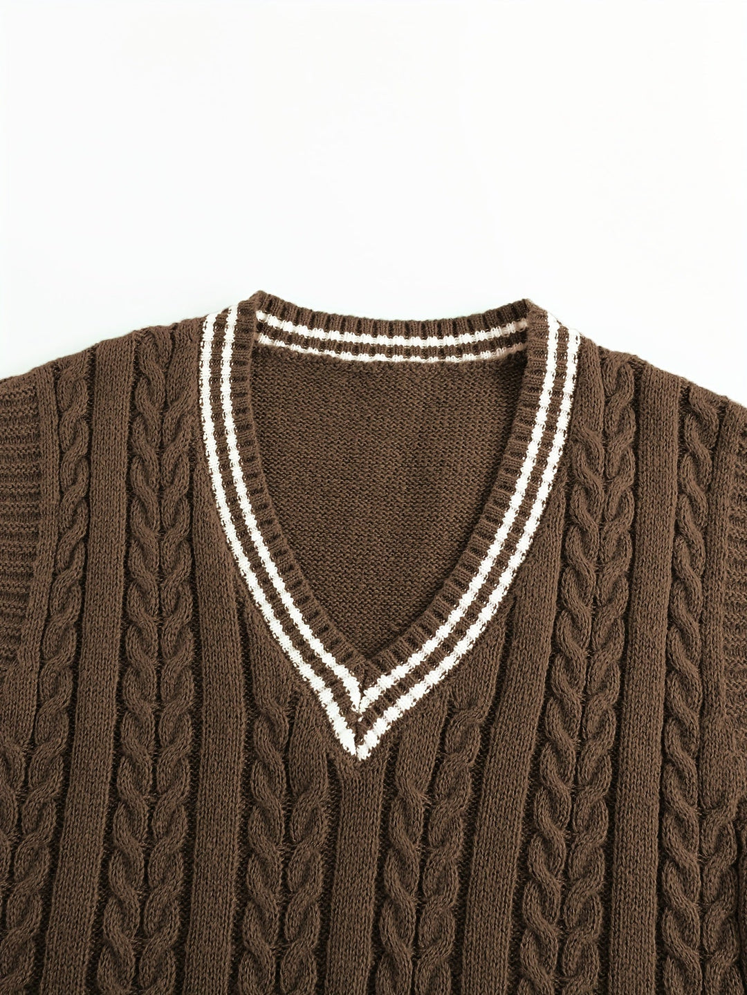 Cable-Knit V-Neck Sweater Vest for Men, Dark Gray