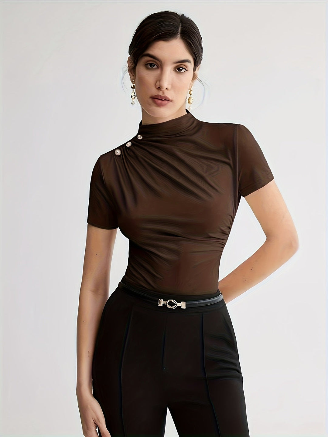 Mock Neck Short-Sleeve Top for Women