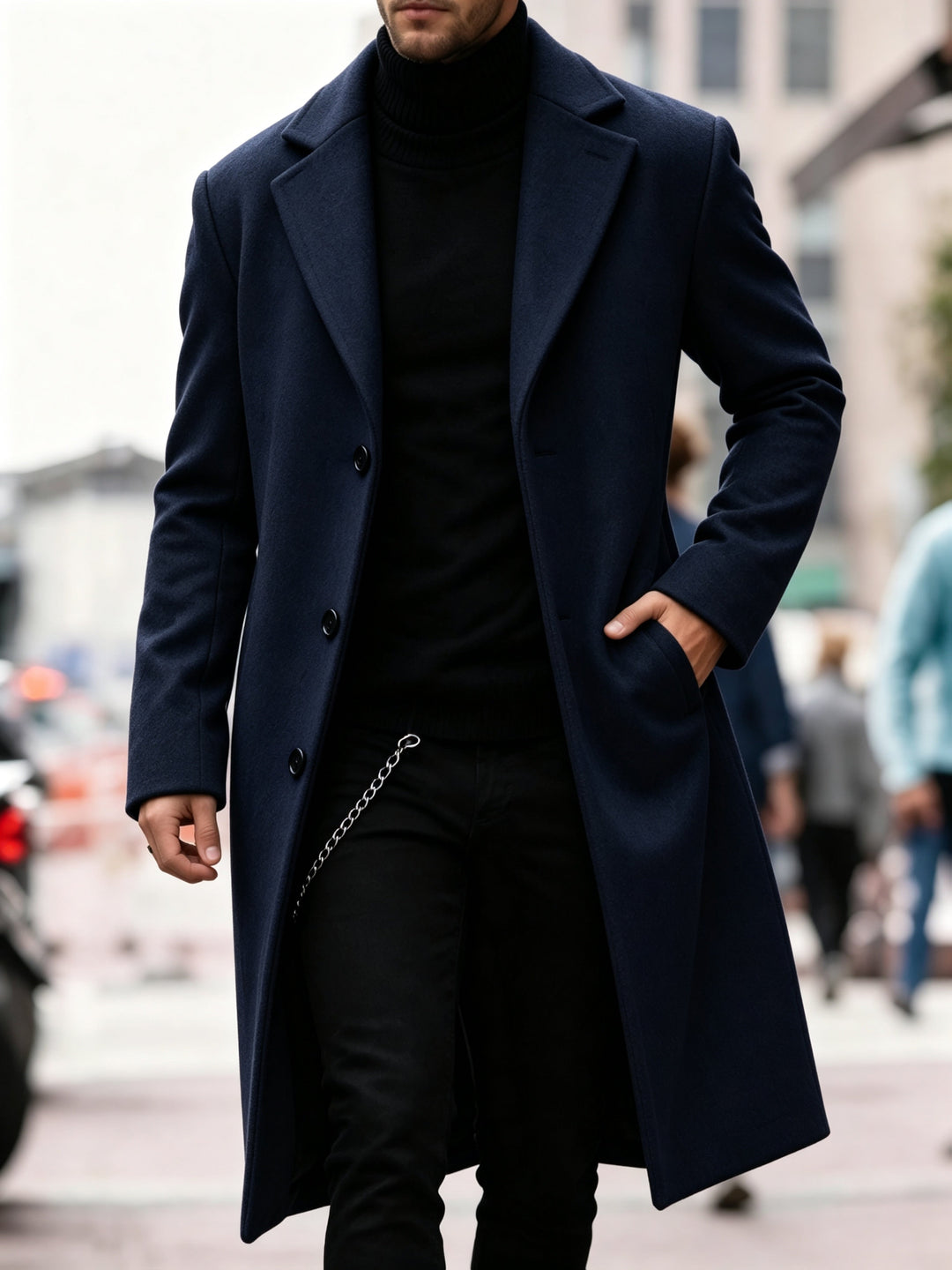 Refined Long Trench Coat for Men, Plus Size