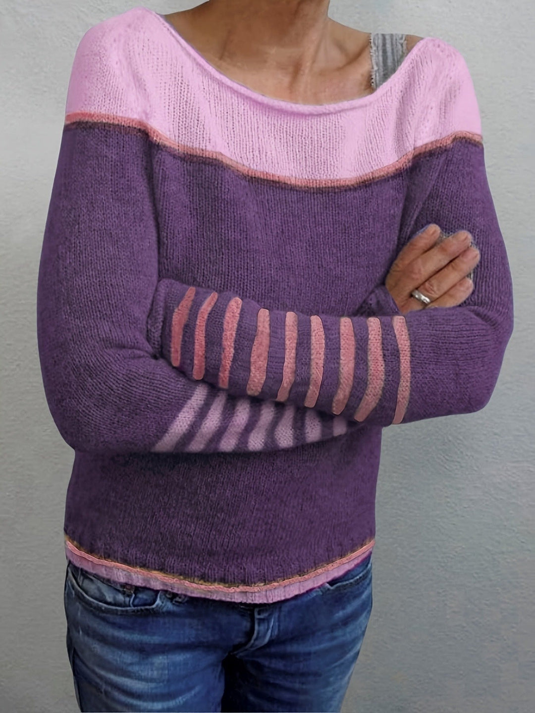 Color-Block Boat Neck Sweater for Women