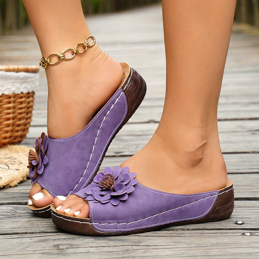 Light Purple Floral Comfort Wedge Sandals for Women