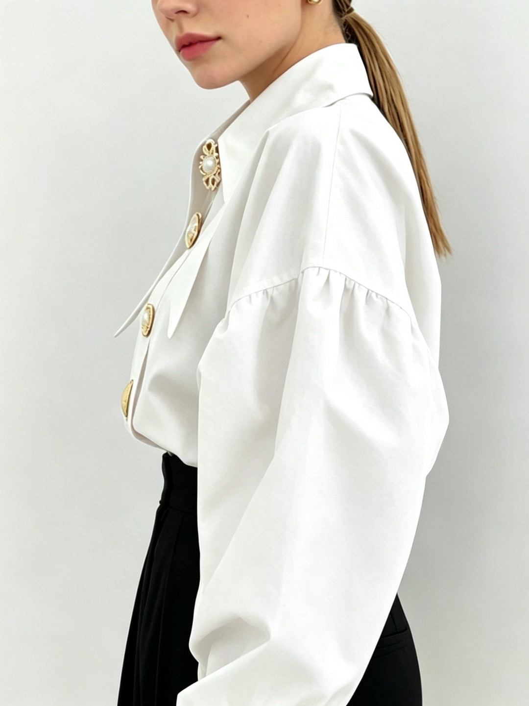 White Statement Collar Blouse for Women