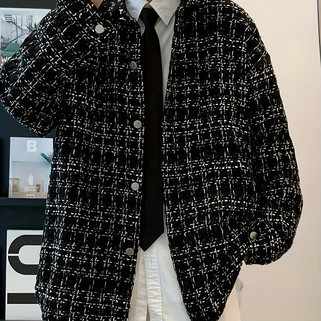 Textured Plaid Shirt Jacket for Men