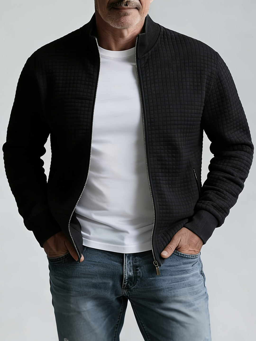 Stand-Collar Jacket for Men, Textured Style