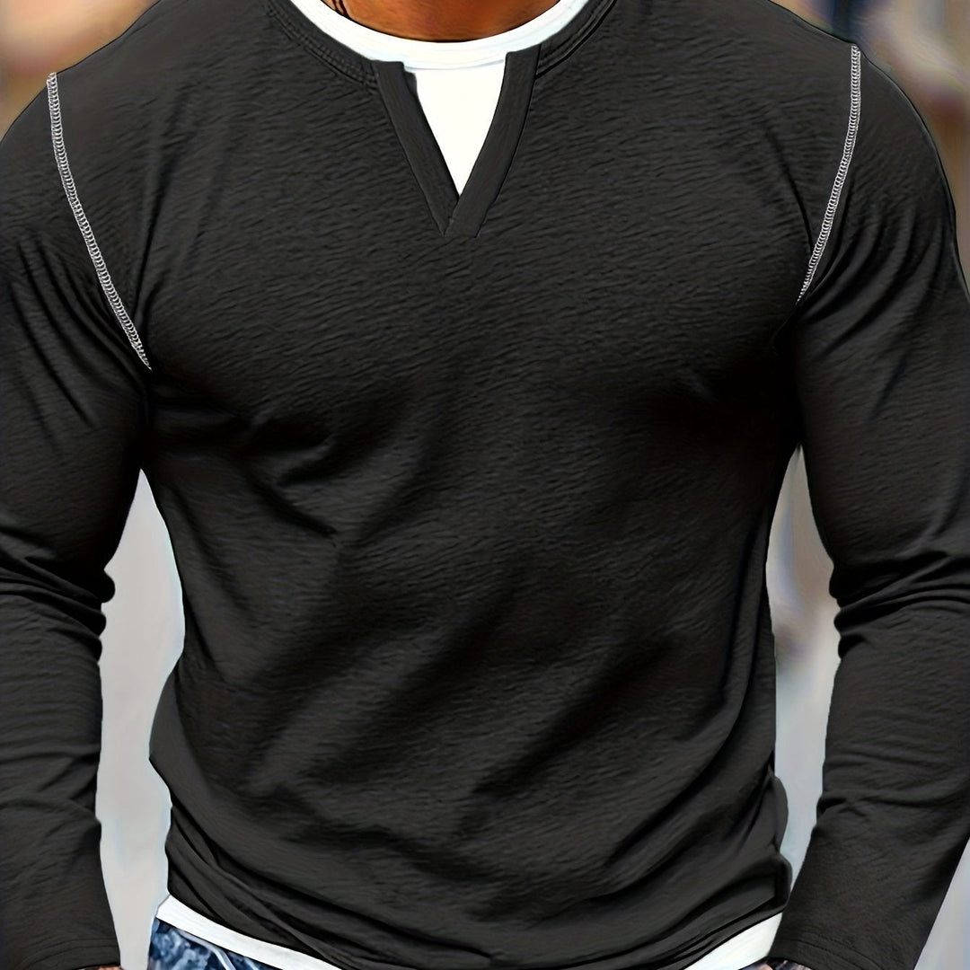 Refined Notch-Neck Henley Shirt for Men, Plus Size