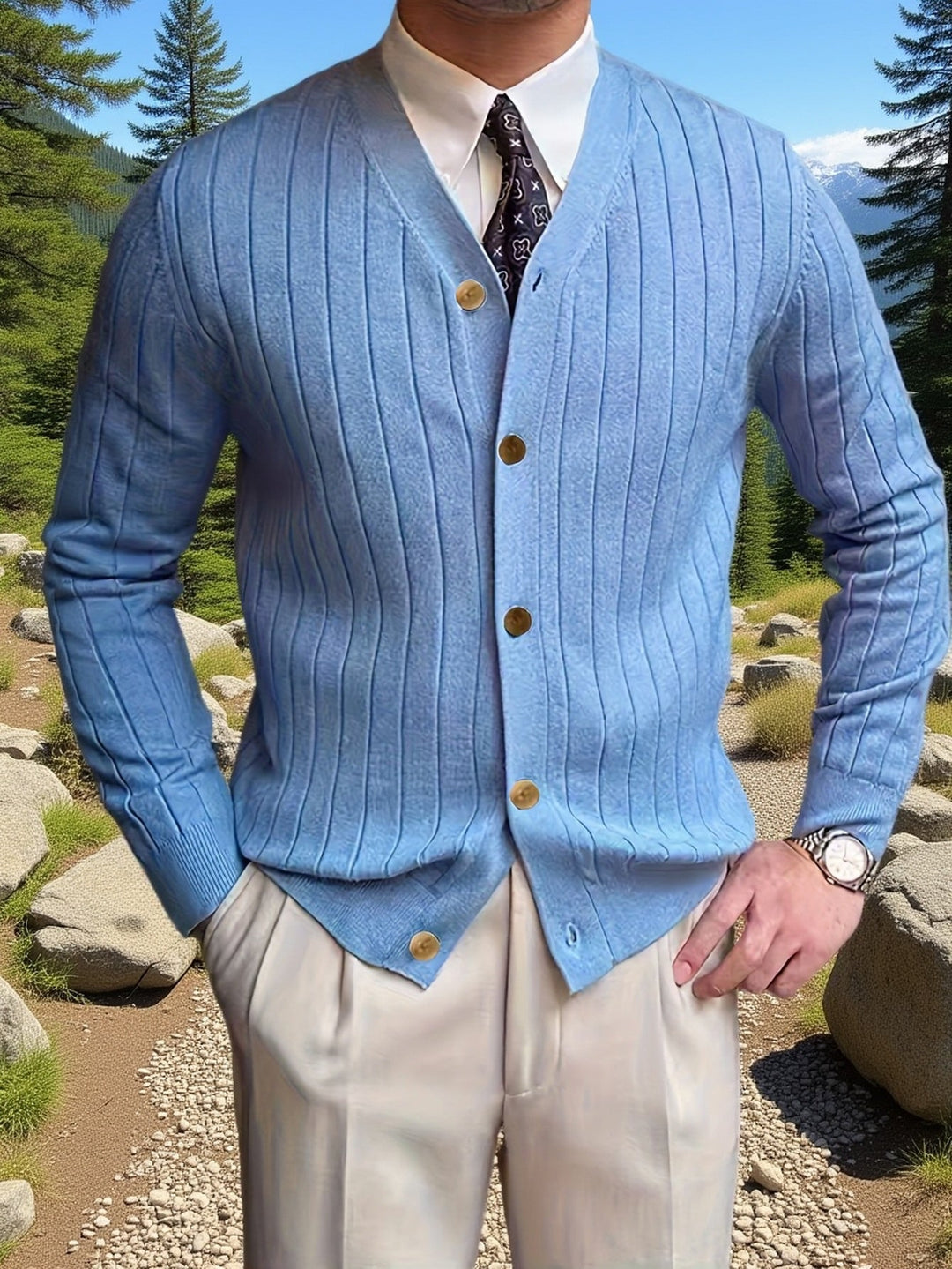 Men's Ribbed Button-Up Cardigan
