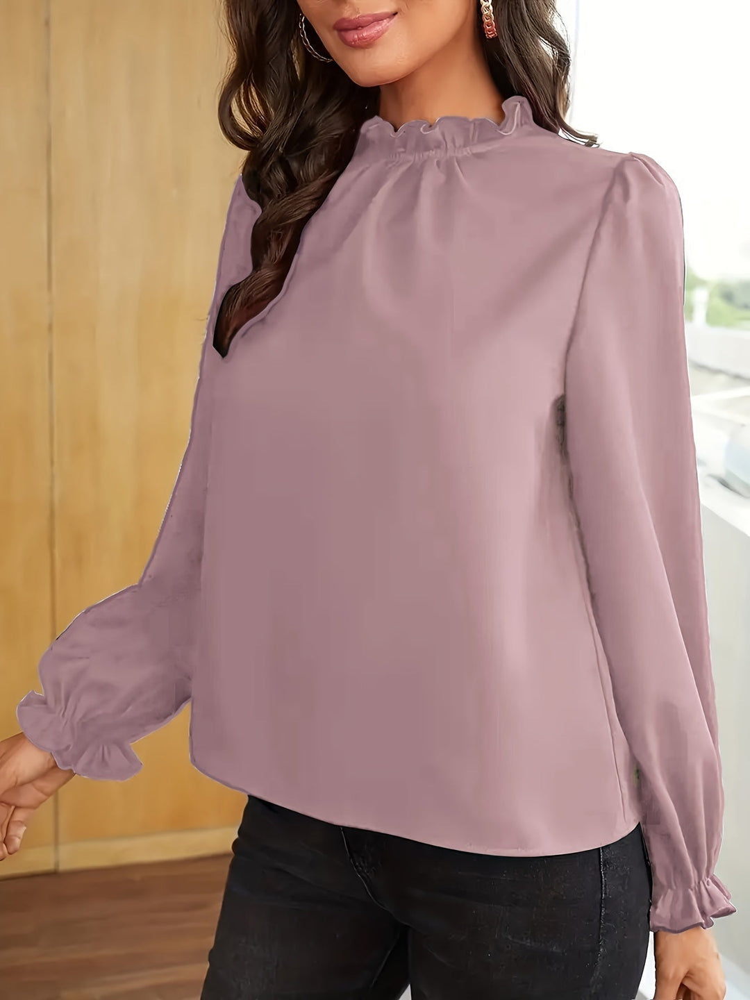 Ruffled High-Neck Puff Sleeve Blouse for Women
