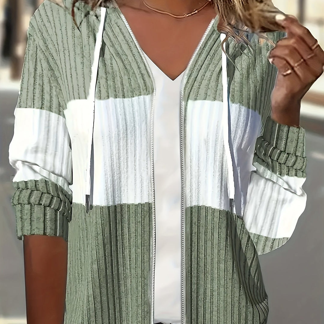 Color-Block Zip-Up Hoodie for Women, Cozy Style