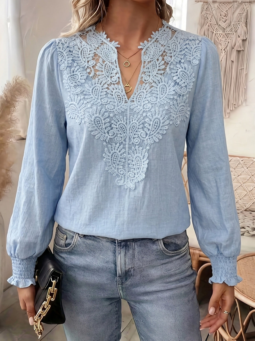 Embroidered V-Neck Blouse for Women