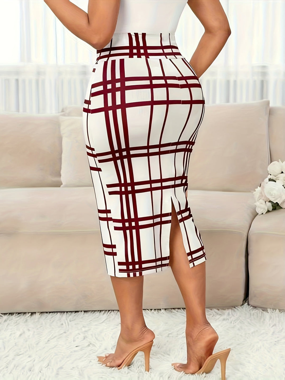 Plaid Pencil Skirt for Women, Refined Style