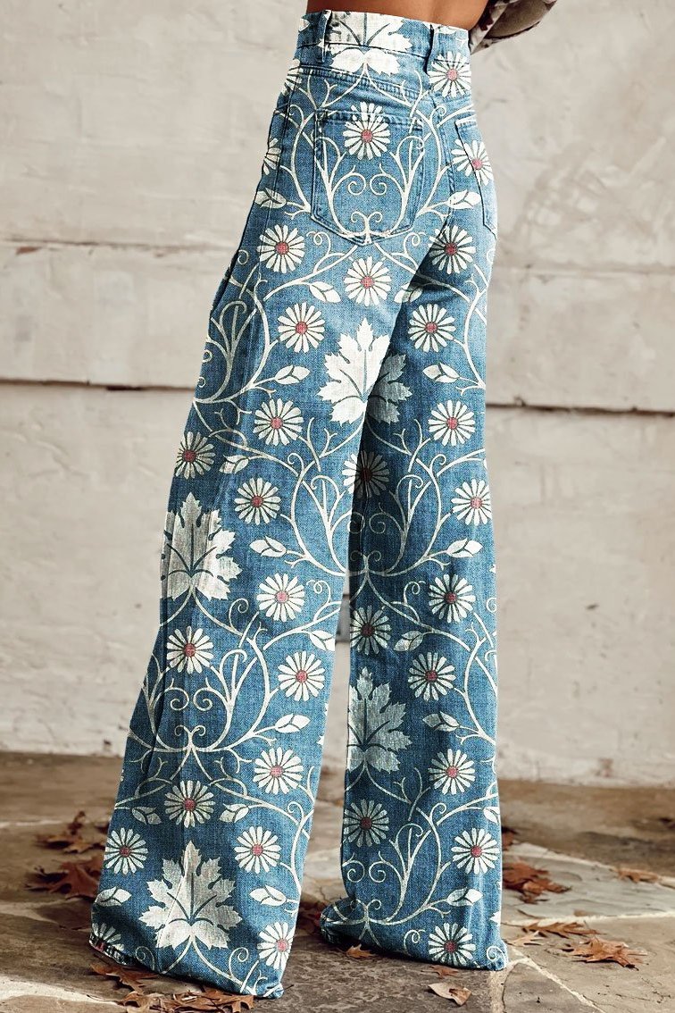 Blue Classic Retro Boho Chic Pants