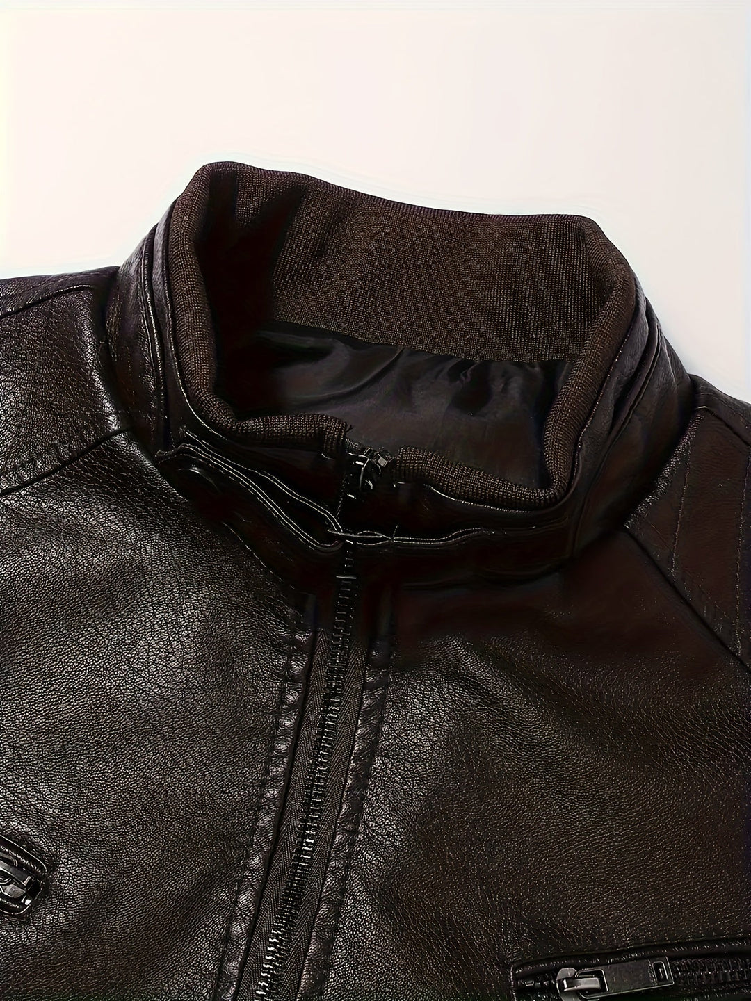 Coffee Brown Classic Stand-Collar Moto Jacket for Men