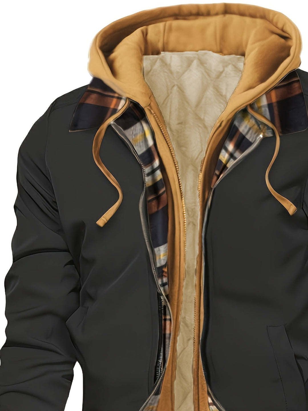 Hooded Warm-Lined Zip Jacket for Men, Plus Size