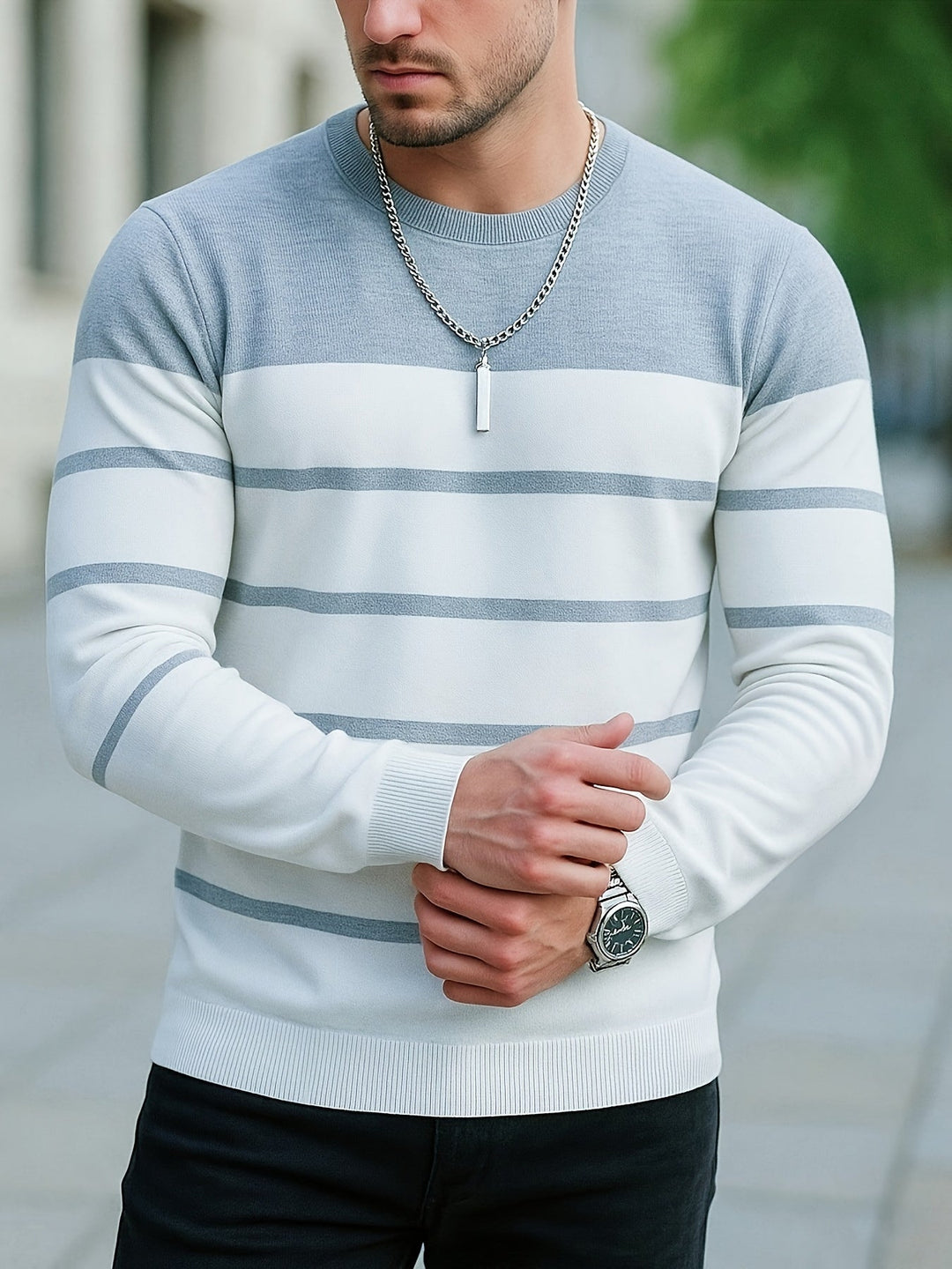 Striped Crewneck Sweater, Men's Classic Fit