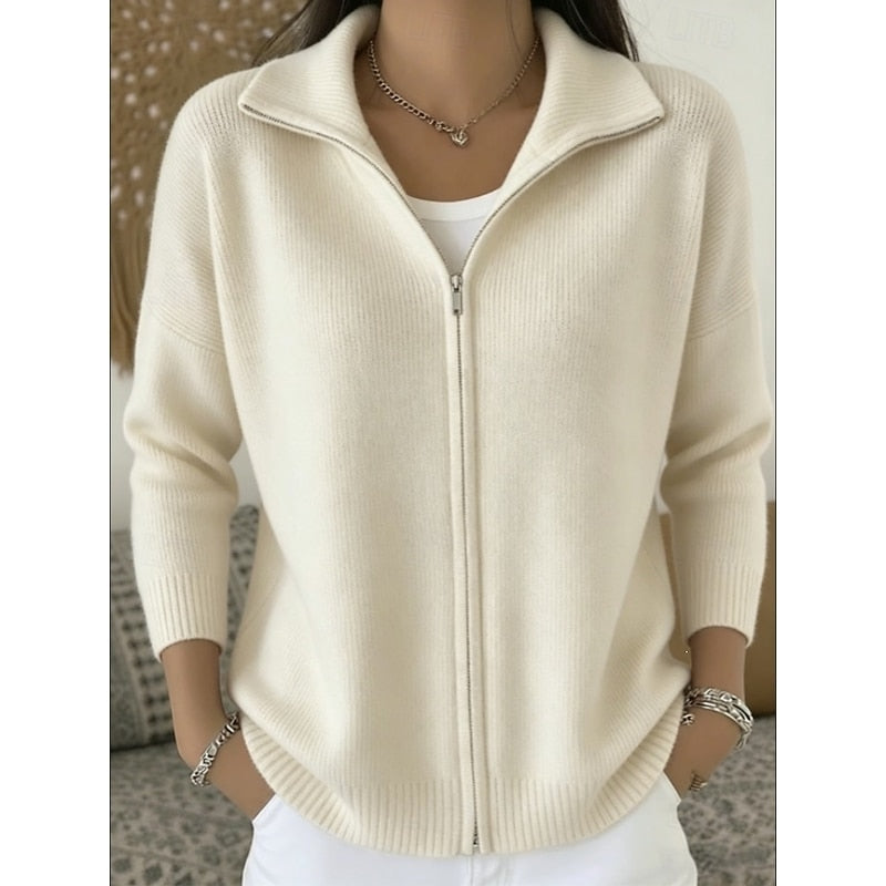 Stand Collar Zip Cardigan for Women