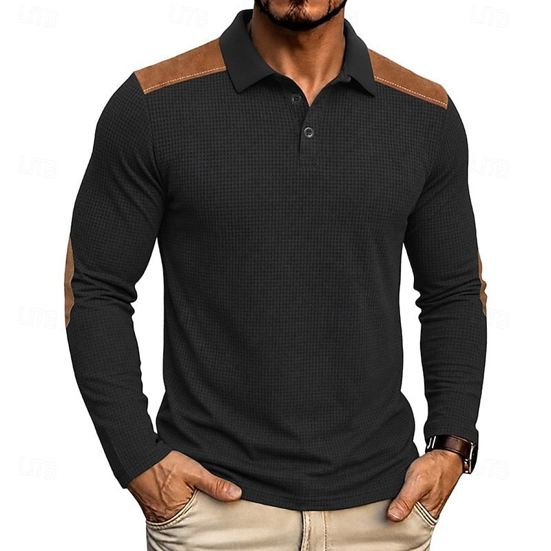 Men's Textured Colour Block Polo Shirt