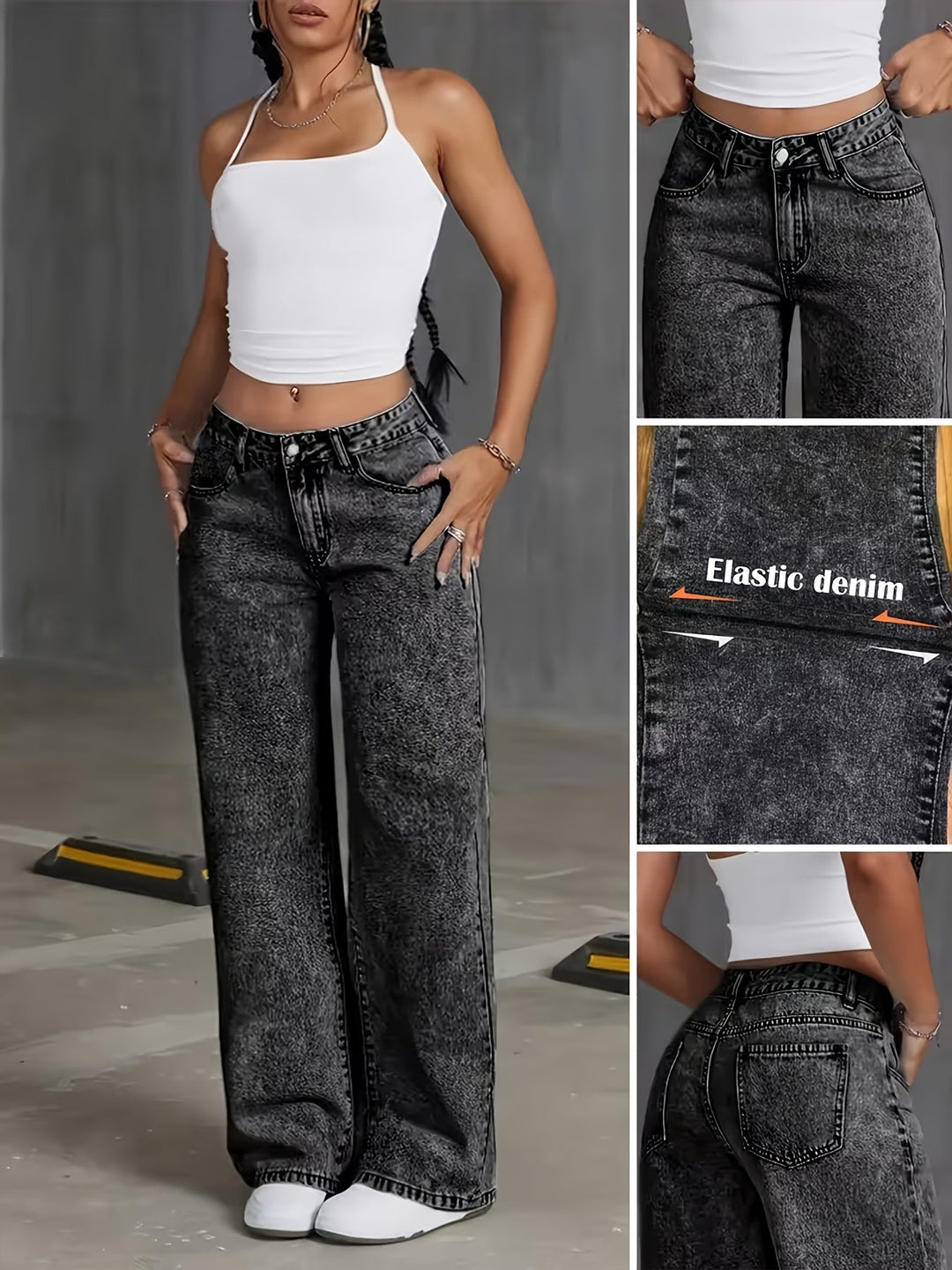 Black High-Waisted Wide-Leg Jeans for Women