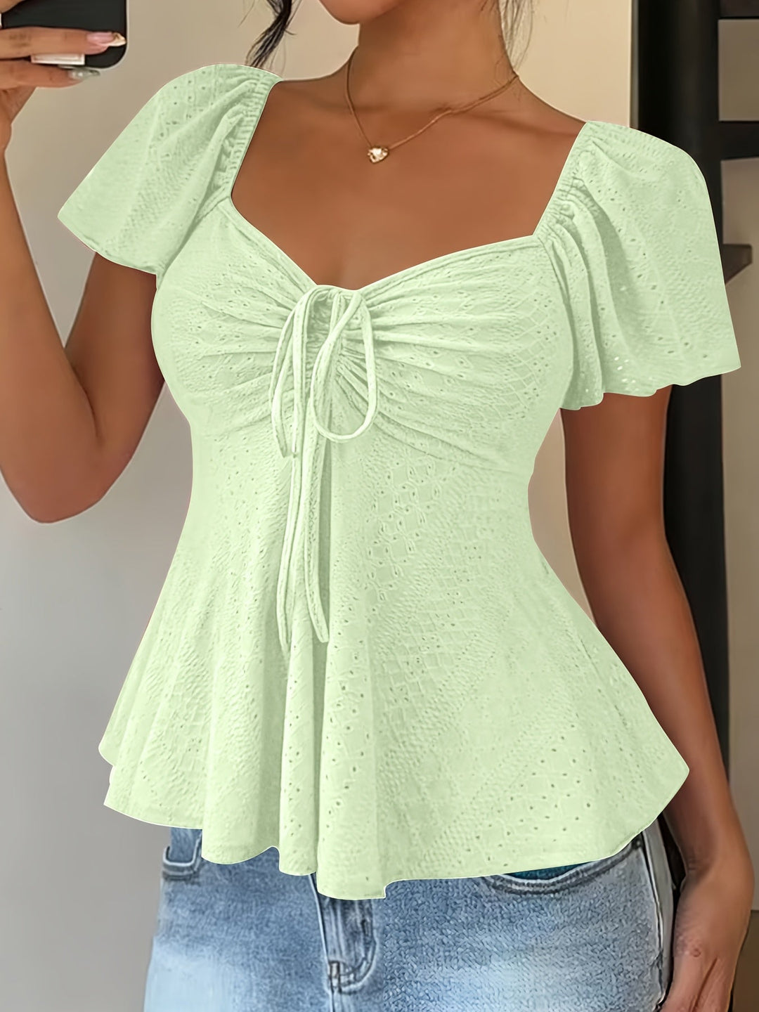 Flutter-Sleeve Peplum Top for Women