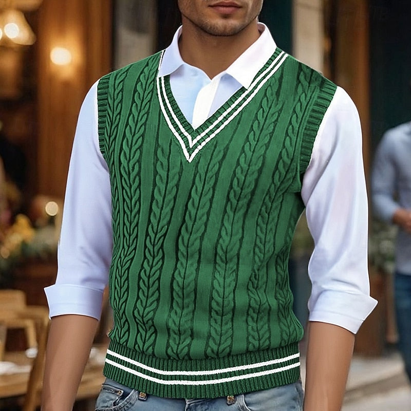 Men's Cable-Knit V-Neck Sweater Vest