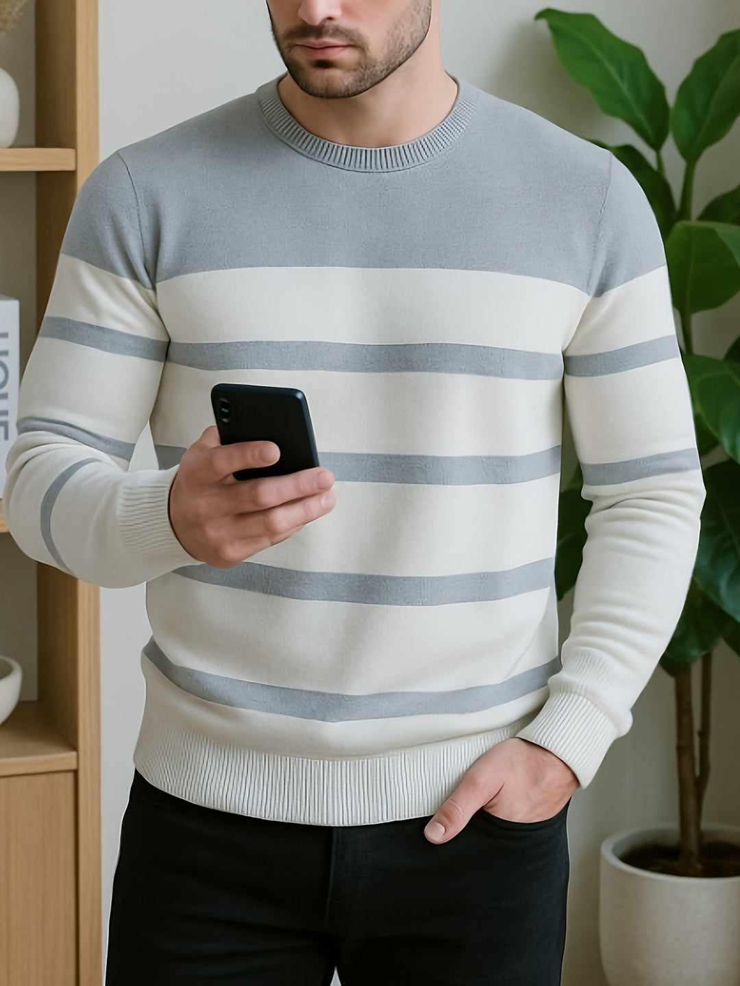 Striped Crewneck Sweater, Men's Classic Fit