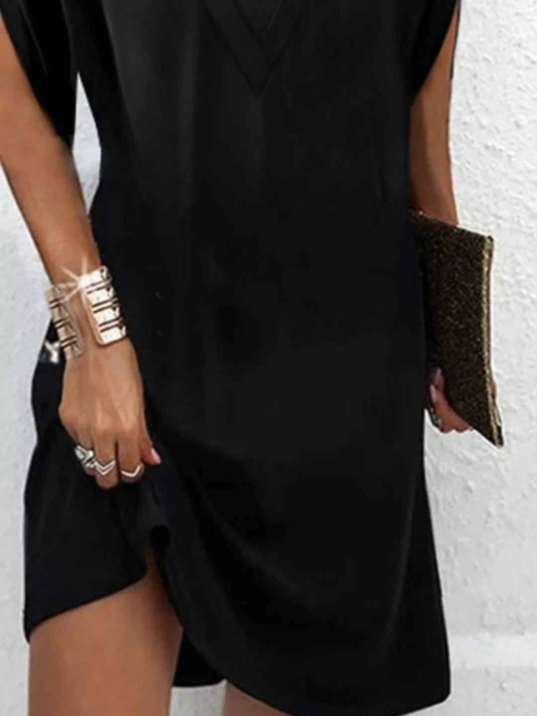 V-Neck Slit Sleeve Mini Dress for Women, Plus Size