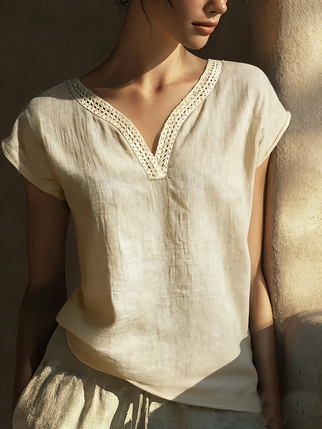 Lace-Trim V-Neck Top for Women