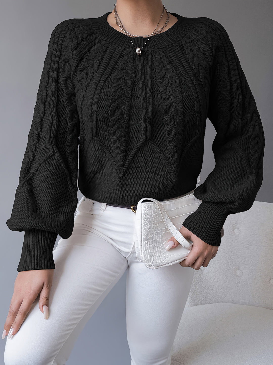 Ladies Cable-Knit Textured Sweater