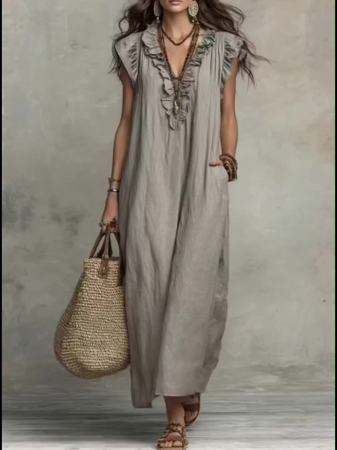 Women's Ruffled Bohemian Maxi Dress